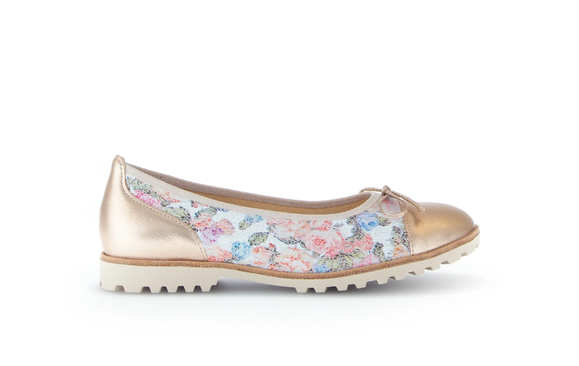 Ballerines fleuries en cuir lisse