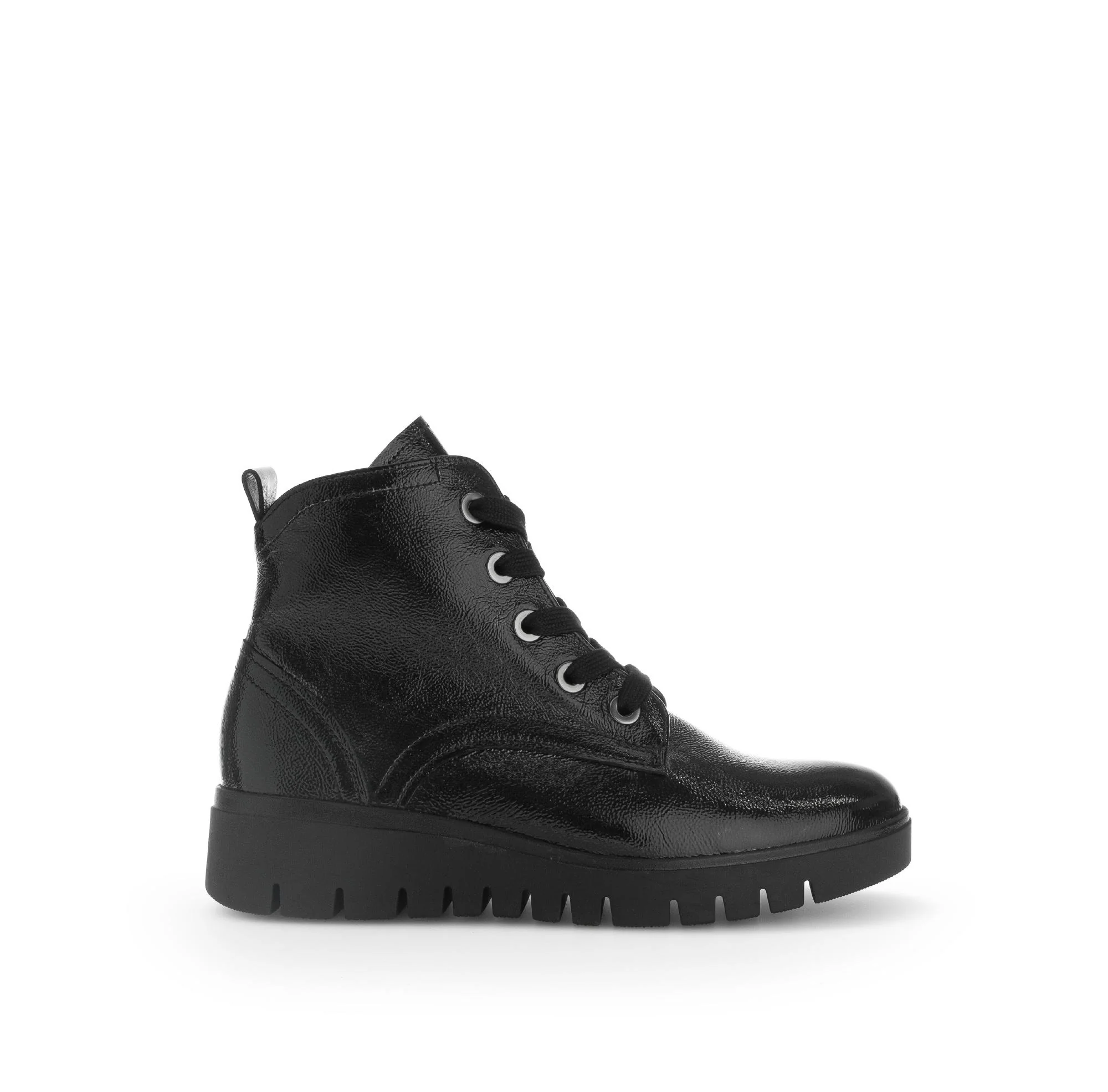Bottines à lacets noires en cuir vernis