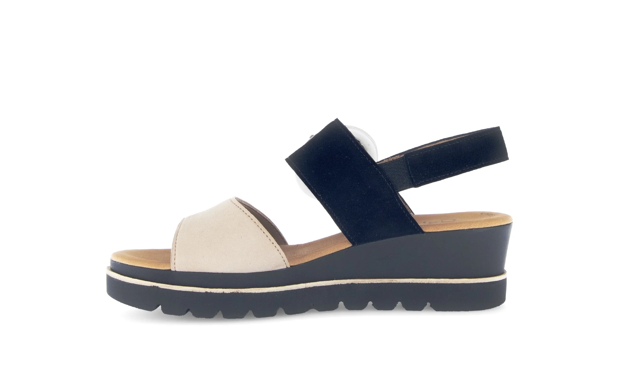 Sandales beiges et noires en cuir velours - Image 2